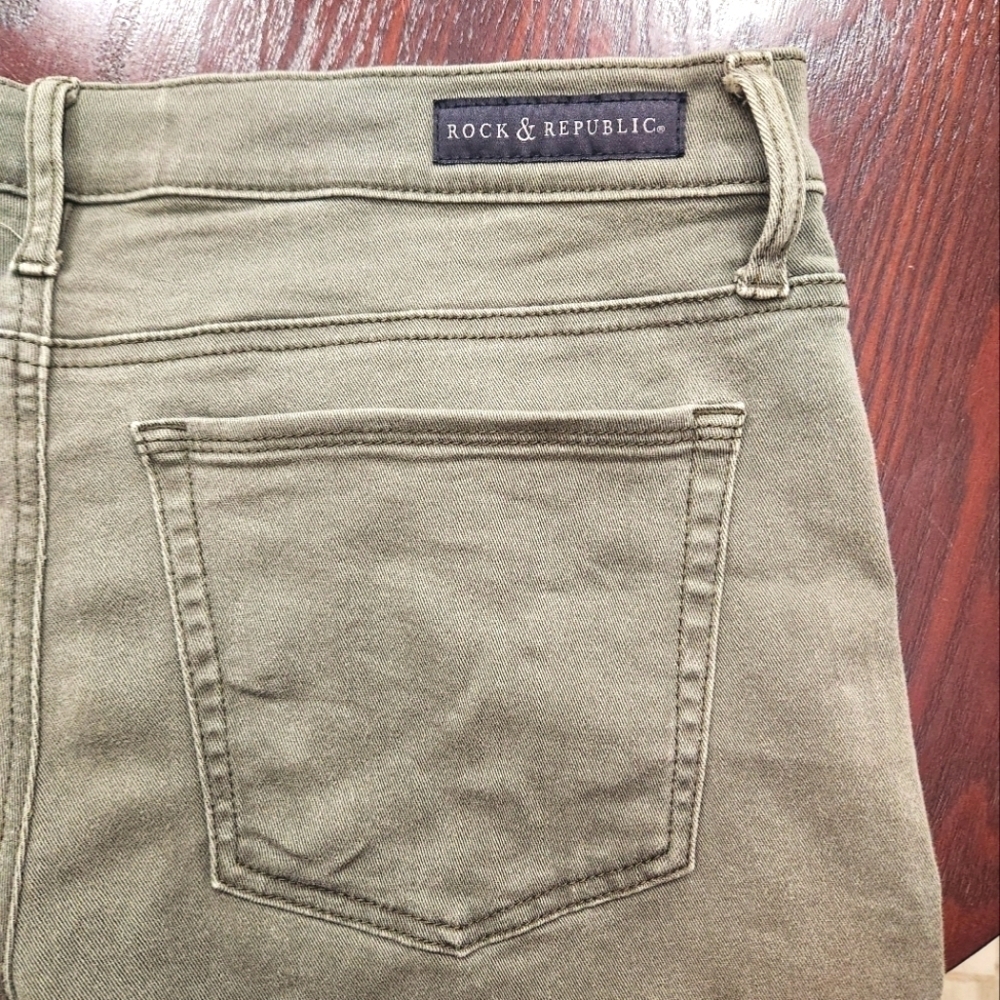 Rock & Republic Kendall Women's Green Denim Straight Stretch Jeans Plus Size 16 - Picture 8 of 10